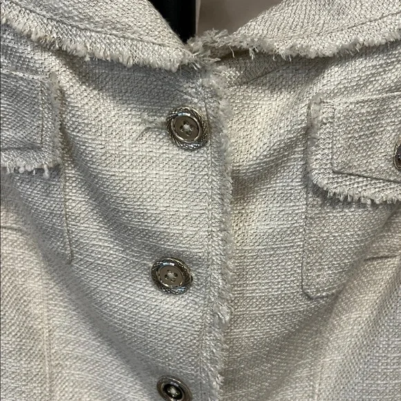 White House Black Market cream tweed sleeveless button front dressy jacket. 12 - Picture 4 of 7